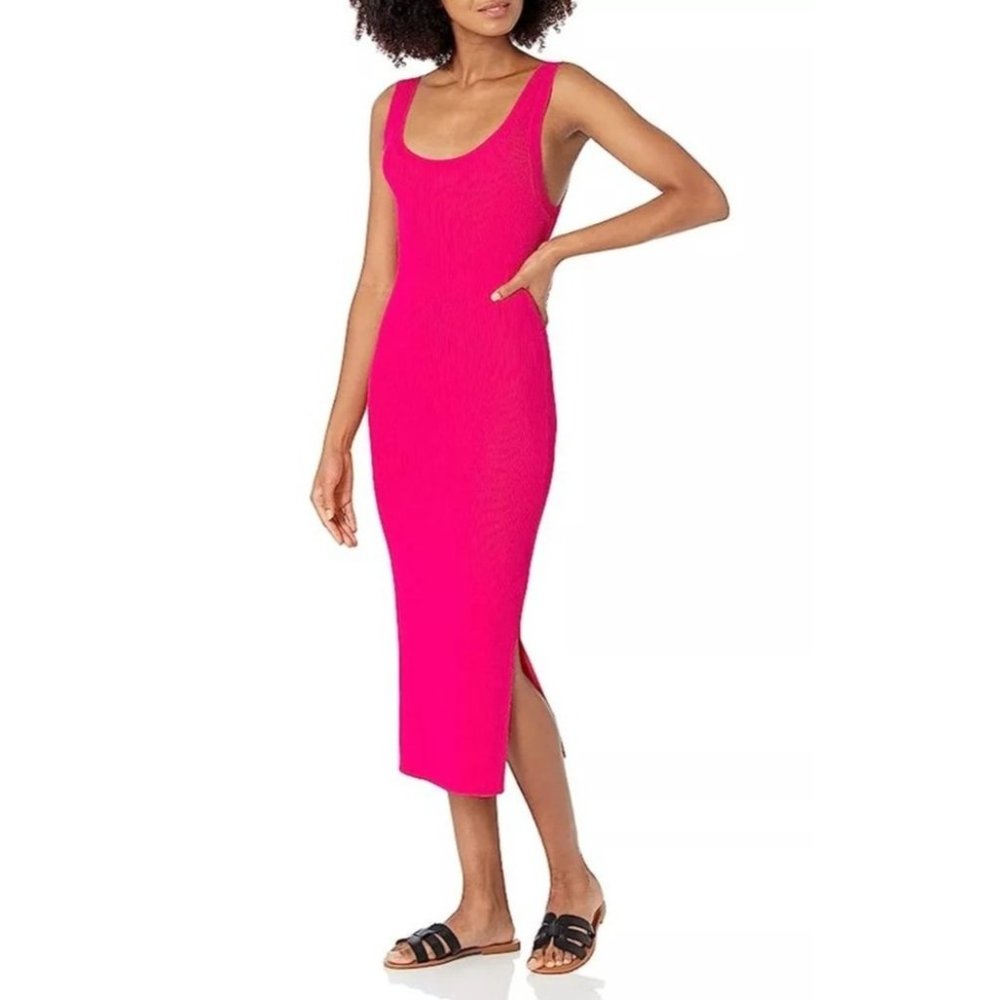 The Drop Dress Womens Small Yasmin Hot Pink Rib Midi Sweater Tank Bodycon Party